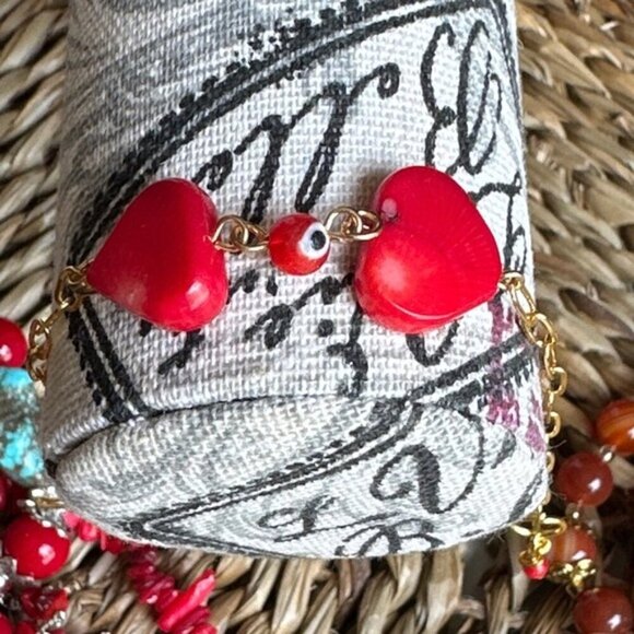 Vintage heart coral adjustable rosary link gold dainty bracelet - Picture 1 of 5